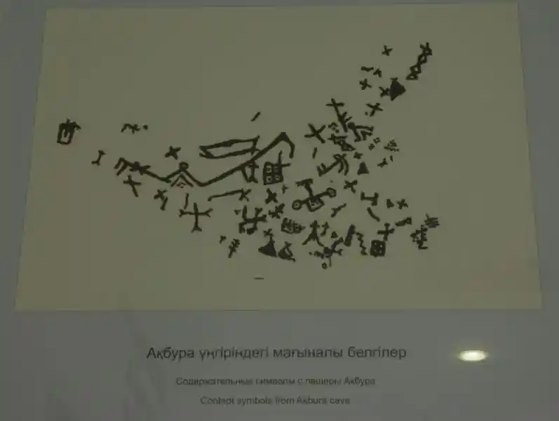 Bird-like figure composed of different symbols found on a cave